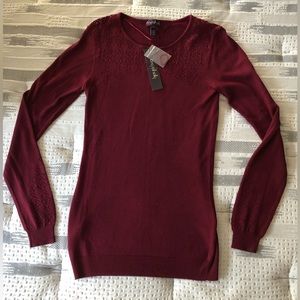 Long tall sally red burgundy sweater xs fitted pin tuck detail